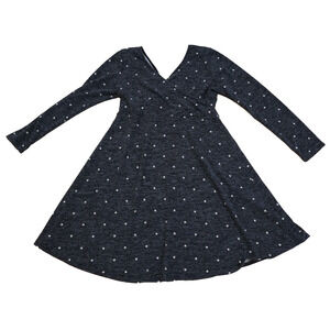 Gilli Women Large Dress Gray White Polka Dot V-neck Long Sleeve Knee Length
